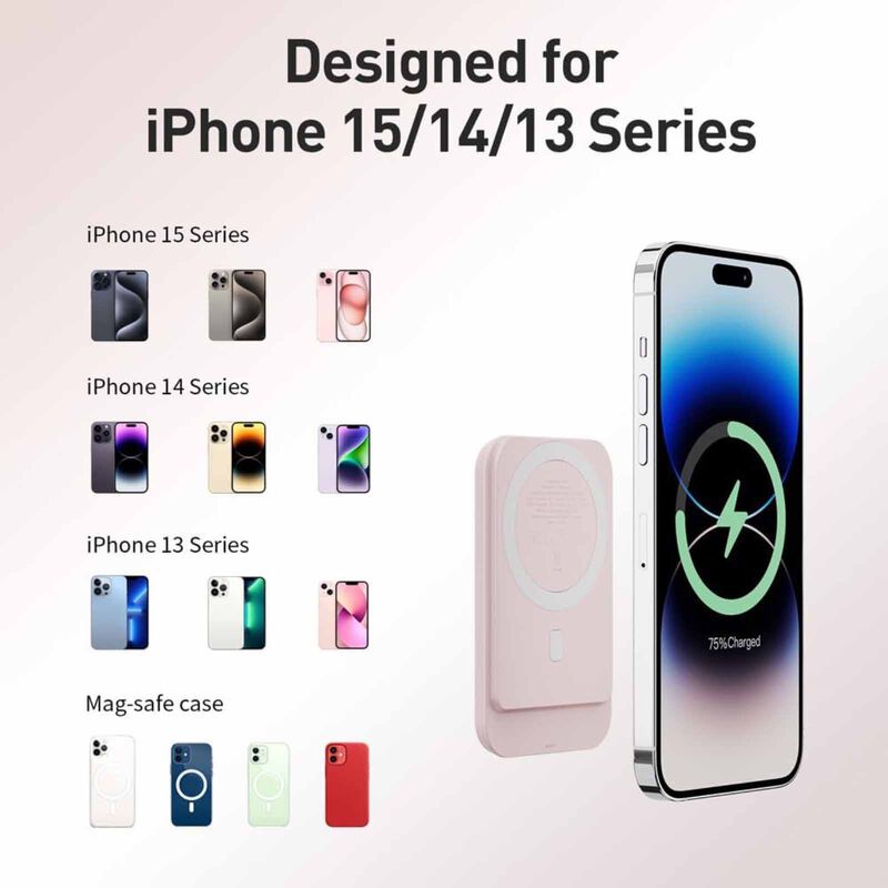 IWALK Powergrip Slim Magnetic Wireless Powerbank 5000mah For Iphone Pink MXB008-013A-image 3
