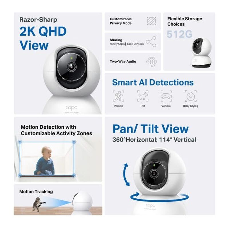 TP LINK Pan/tilt Ai Home Security Wi-fi Camera TC72-image 3