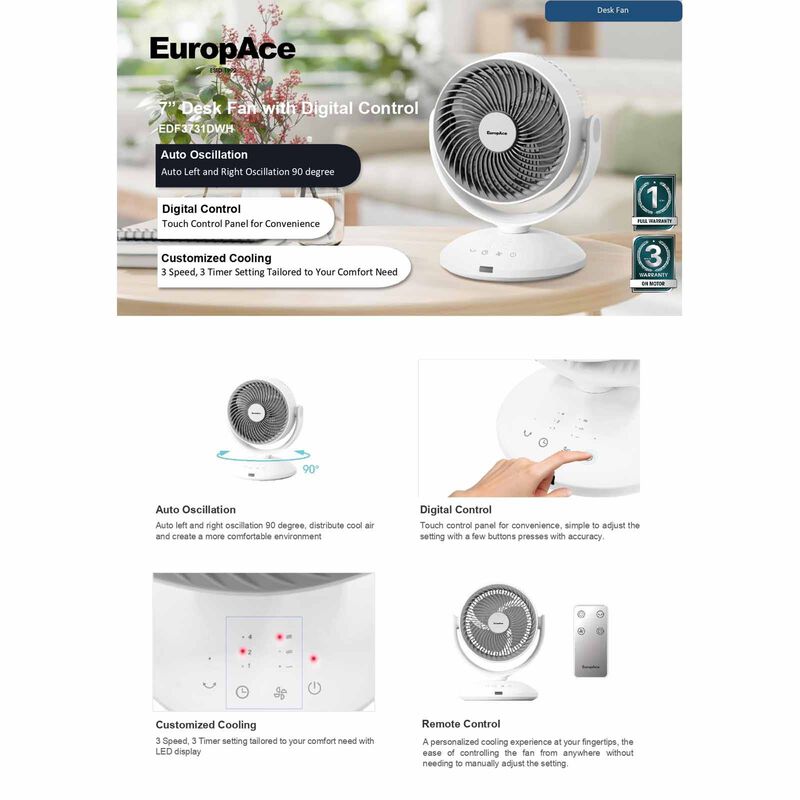 EUROPACE 7 In Desk Fan With Digital Control EDF3731DWH-image 5