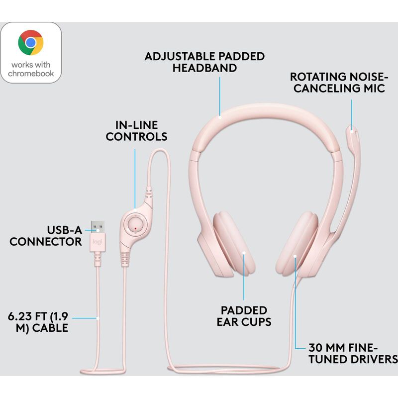 LOGITECH H390 Usb Stereo Headset Rose (2y) 981-001282-image 6