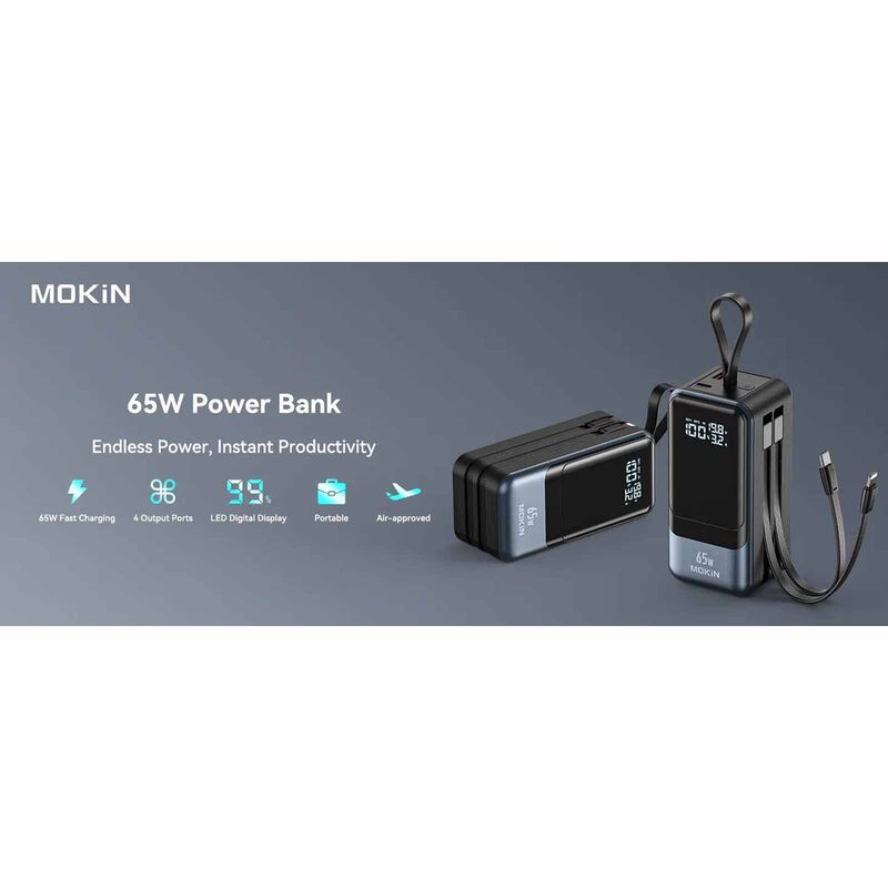 MOKIN Fast Charging Powerbank With Built-in 2 Cable 18400mah 65w MOPB0202-BK-image 3