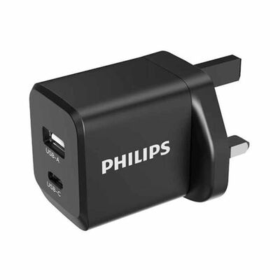 PHILIPS 45w Gan Wall Charger 1a + 1c With Uk Plug Black DLP5321CB/05
