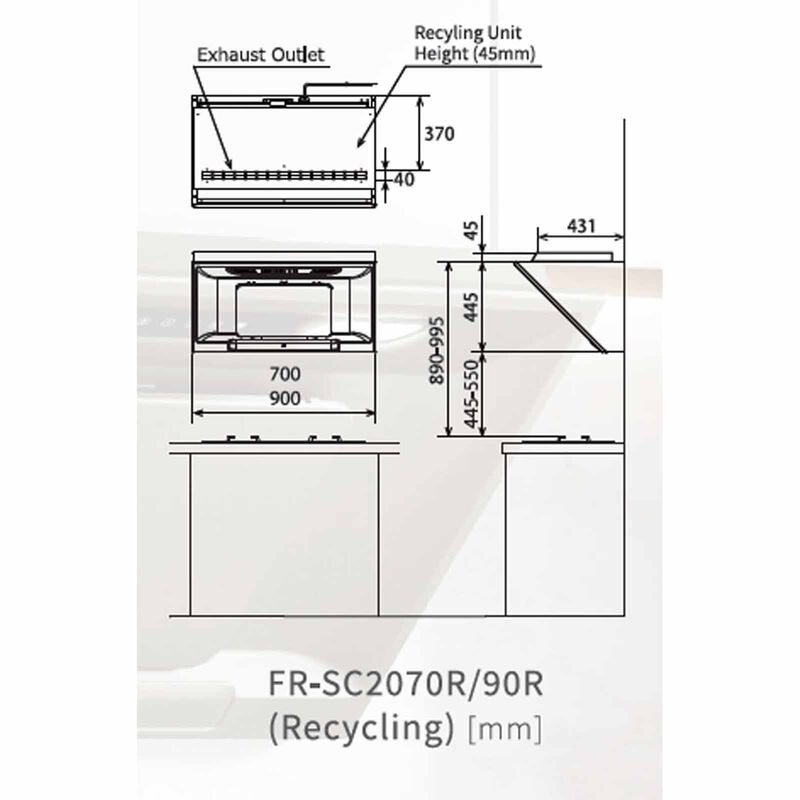 FUJIOH Inclined Hood (r) (70cm) - Rich Silver (exclude Installation) FR-SC2070 R RS-image 5