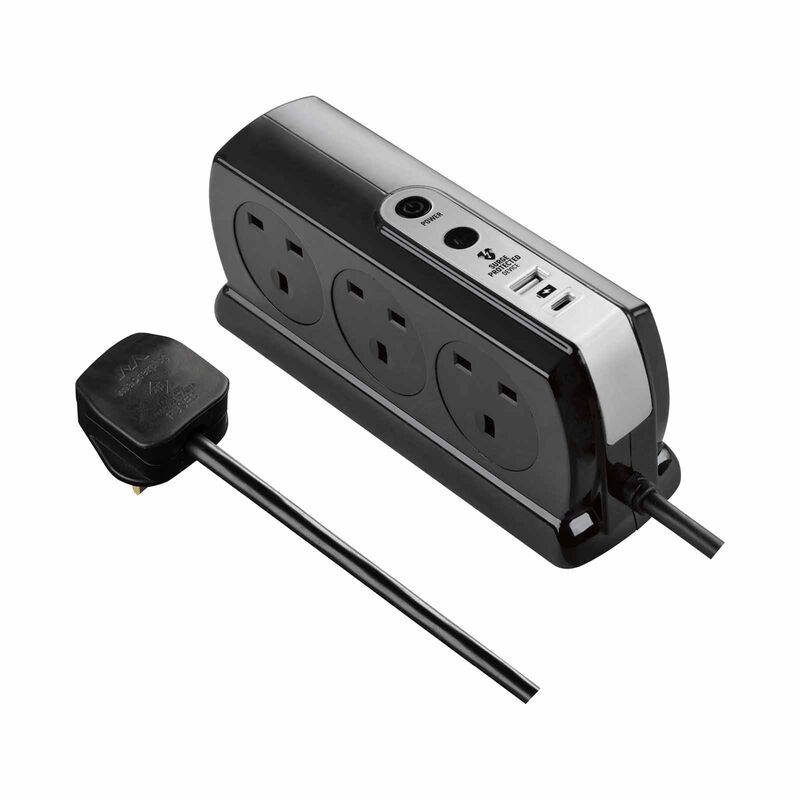 MASTERPLUG 6 Socket 2m Surge+switched Extension W Usb A+c SRGDSUAC2062PB-image 2