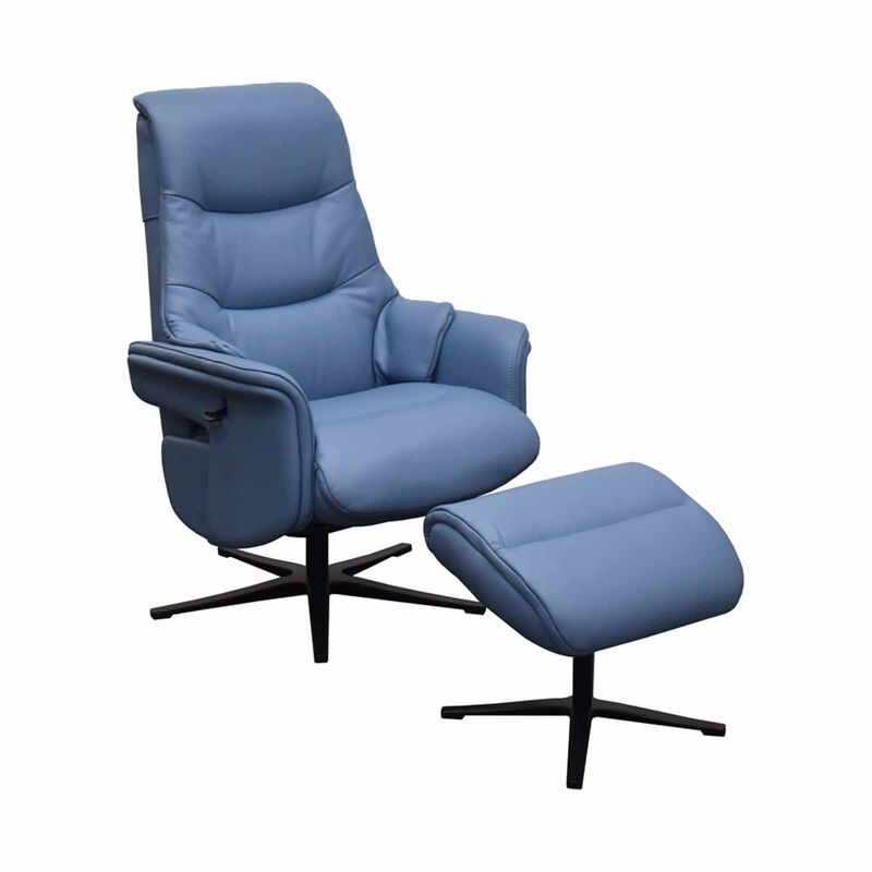 Recliner Chair W Ottoman (fl) Blue Full Leather ASTRID-image 2