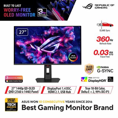 ASUS 26.5in Rog Strix Oled Qhd 360hz Gaming Monitor XG27AQDNG
