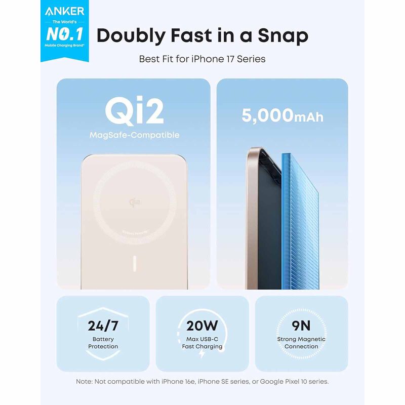 ANKER Maggo Ultra-slim 5000mah Qi2 Certified 15w Powerbank - Gold A1665HB1-image 2
