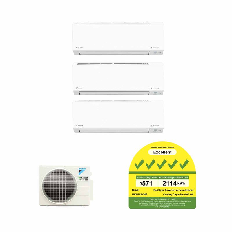 DAIKIN Daikin 7.5kwh Condenser Ismile Eco+ Series System 3 (9000btu X 2, 18000btu X 1) MKM75ZVMG+ CTKM25ZVMG X 2/CTKM50ZVMG-image null