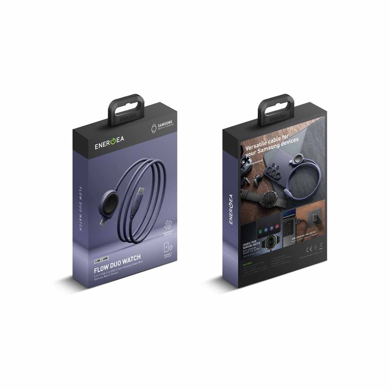 ENERGEA Flow Duo Watch, 2-in-1 C To C + Samsung Watch Cable, 480mbps, 60w, 1.5m -colbalt Violet CBL-FLDSAM-VIO-image 2