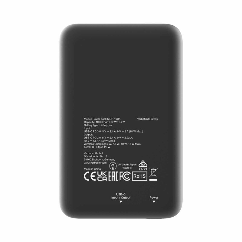VERBATIM Power Pack Mcp-10bk 10000 Mah Pd 20w Mwc 15w - Black VM32245-image 4