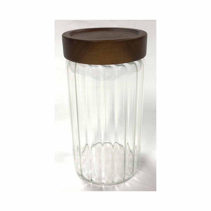 ELEMENTAL High Borosilicated Stripes Glass Storage Jar With Acacia Lid (1110ml) 24QGP-1020-image null