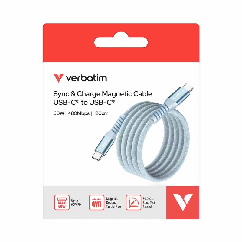 VERBATIM Sync & Charge Usb-c To Usb-c 60w Magnetic 120cm - Blue VM31852-image 4
