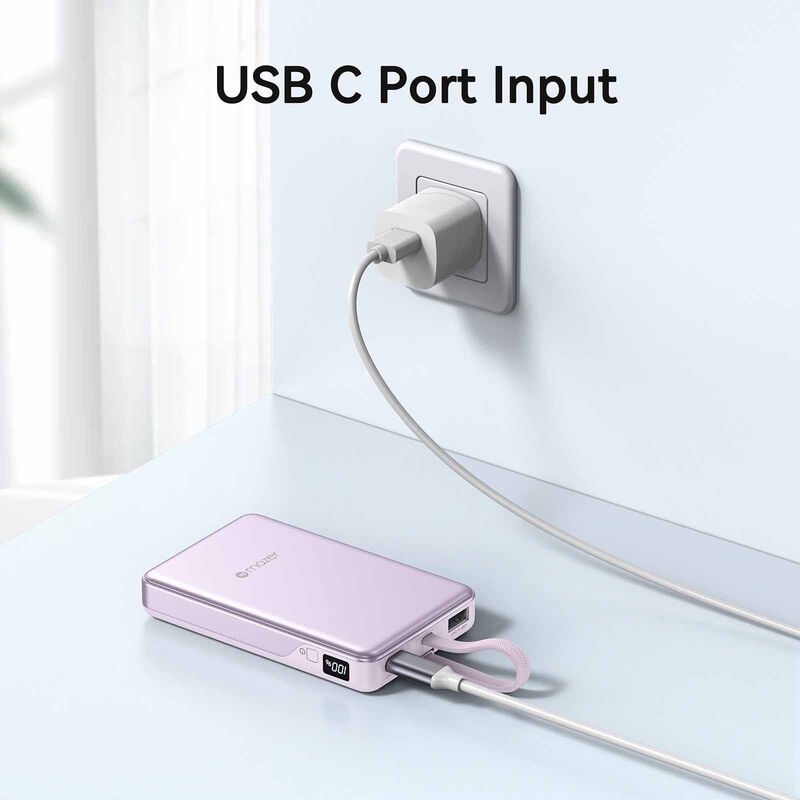 MAZER Powercharge Link 10,000mah Pd35w With Built-in C-cable Powerbank - Lavendar M-PC35L10V3-LD-image 3
