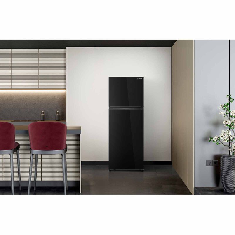 HITACHI 2 Door Top Mount Freezer Fridge (409l) - Glass Black HRTN6443SGBKSG-image 5