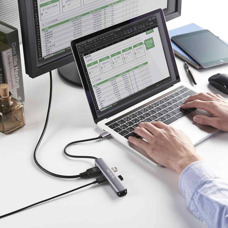 ELECOM Typec Docking Usb3.1 Gen1 X 2 Hdmi/ Lan Port Silver DST-C17SV/EC-image 2