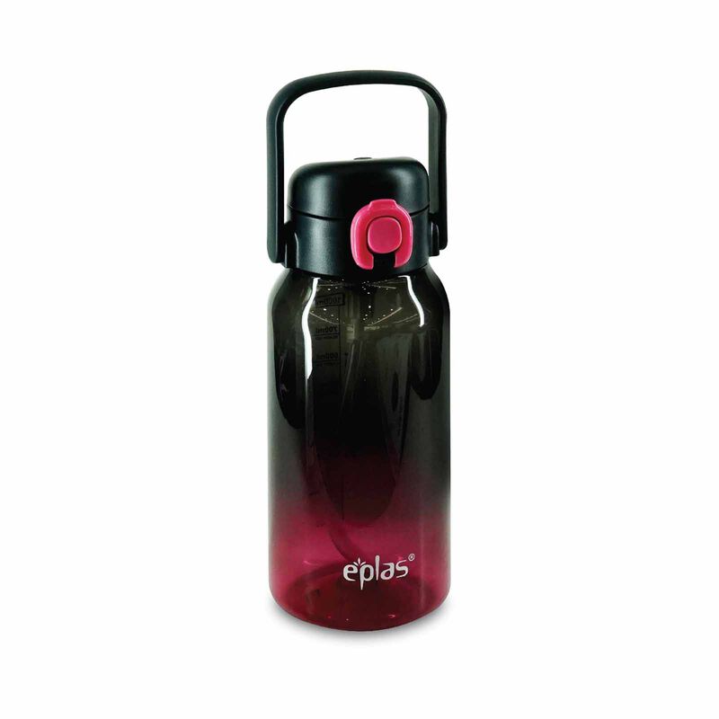 EPLAS Large Drink Bottle W/spring Buffer Straw & Handle EGCS-1000 RED/BLACK-image null
