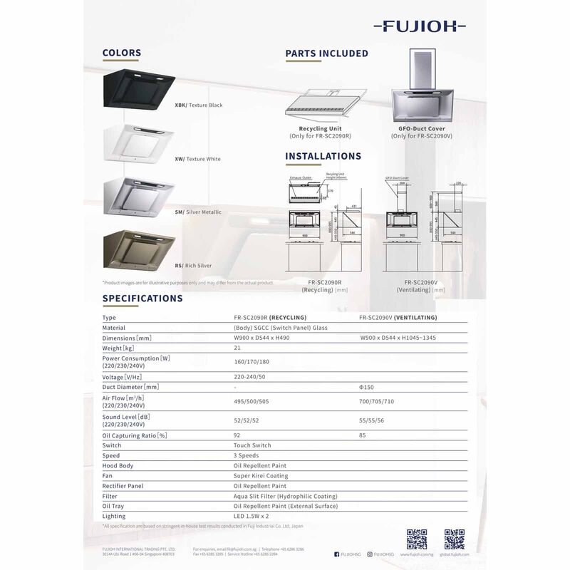 FUJIOH 90cm Made In Japan Inclined Hood - Texture Black (exclude Installation) FR-SC2090 V XBK-image 4