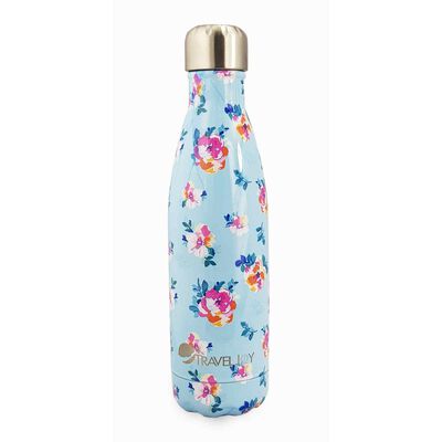 TRAVEL JOY S/less Steel Double Wall Btl Peonies In Sky Blue (special Buy) TJ500-PEONIES