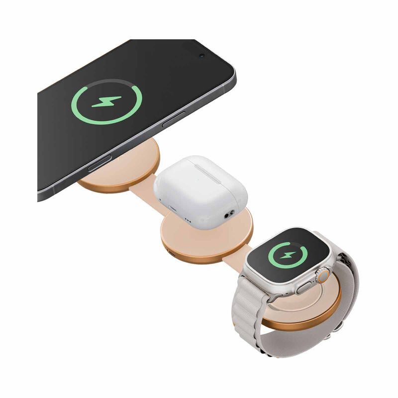 ENERGEA Alumag Trio, 3in1 Foldable Qi2 Aluminium Wireless Charger 15w - Gold AM-TRIO-GLD-image 3