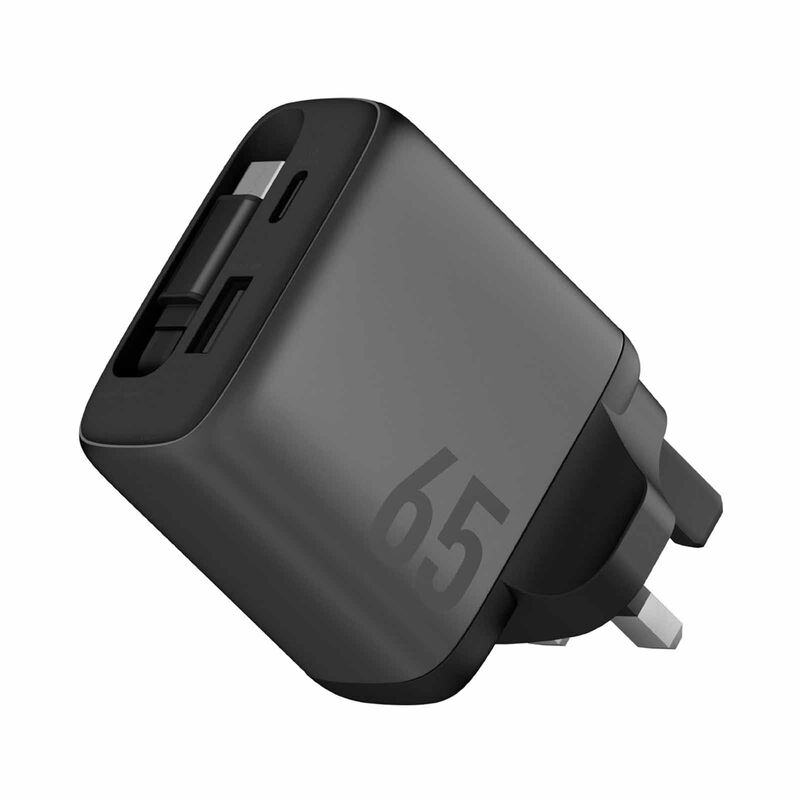 ENERGEA Ampcharge Arc 65, Pd/pps/qc3.0 Gan Wall Charger With Retractable Cable, 65w (uk) - Gunmetal CHR-AC-ARC65UK-image 4