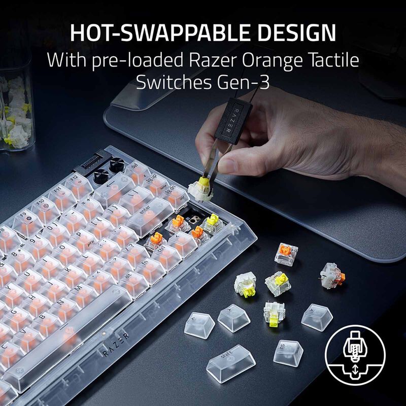 RAZER Blackwidow V4 75% - Hot-swappable Mechanical Gaming Keyboard - Phantom White Edition - Us Layout - F RZ03-05003500-R3M1-image 2