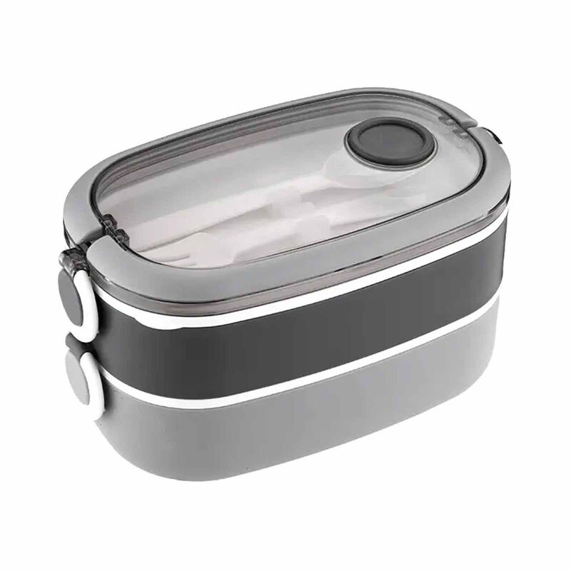 LA GOURMET Snack N-sip 1600ml 2-tier Lunch Box - Grey LGPG433619-image 1