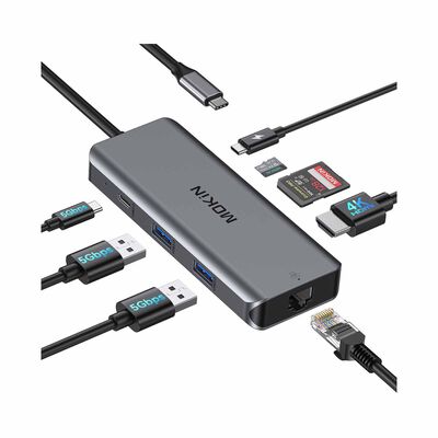 MOKIN 8-in-1 Hdmi 4k Usb-c 3.0 Usb-a 3.0 X 2 Rj45 Lan Port Sd/micro Sd Usb-c Pd100w Charging MK-MOUC0315