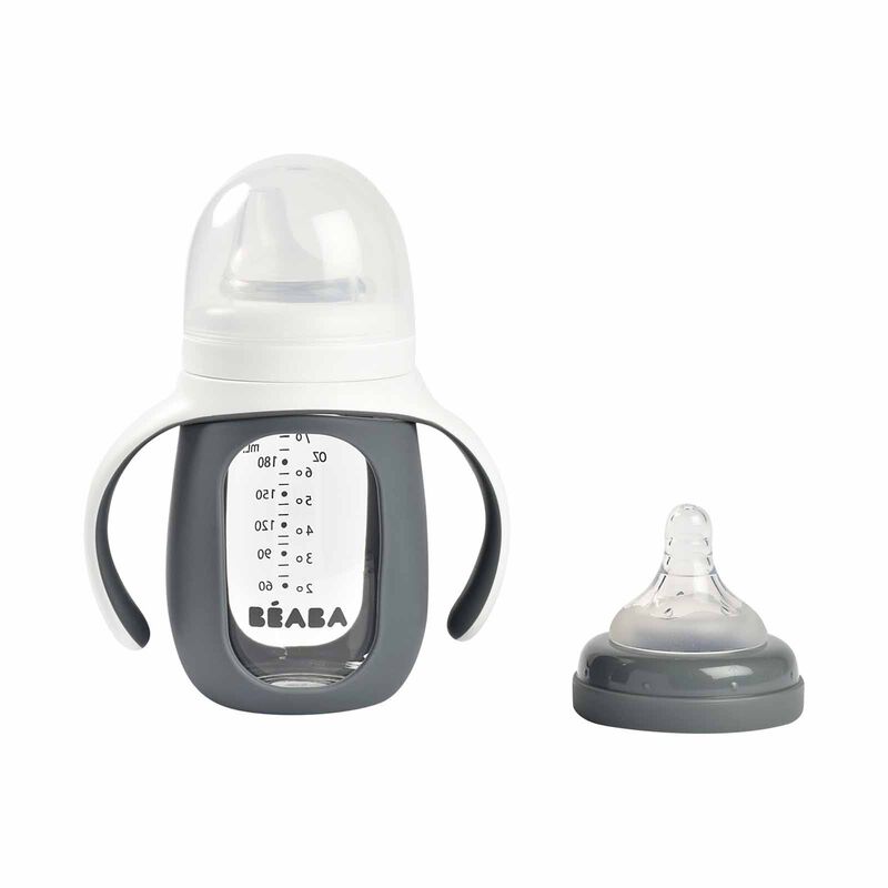 BEABA With Silicone Protective Sleeve 210ml - Mineral Grey (online) GLASS BOTTLE-image 2