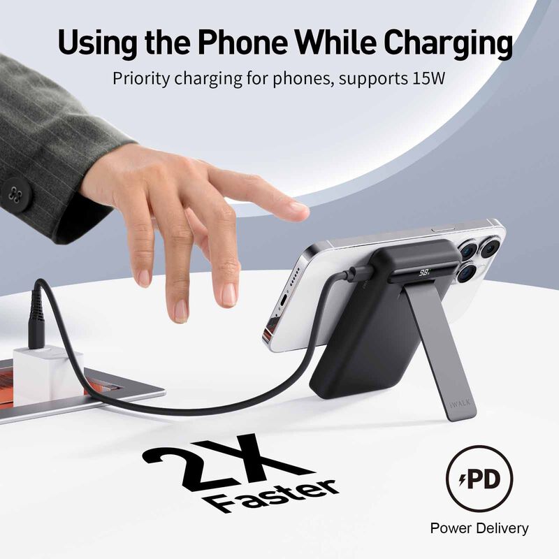 IWALK Powerstand 10000mah Qi2 Magnetic Wireless Fast Charger With Multi-angle Adjustable Stand Black MXB014-001A-image 6