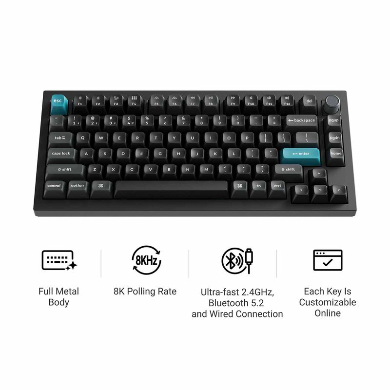 KEYCHRON Q1 Ultra 8k 75% 82 Key Black Knob Rgb Hot-swap Silk Pom Banana Switch KYCN-Q1U-M4-image 2
