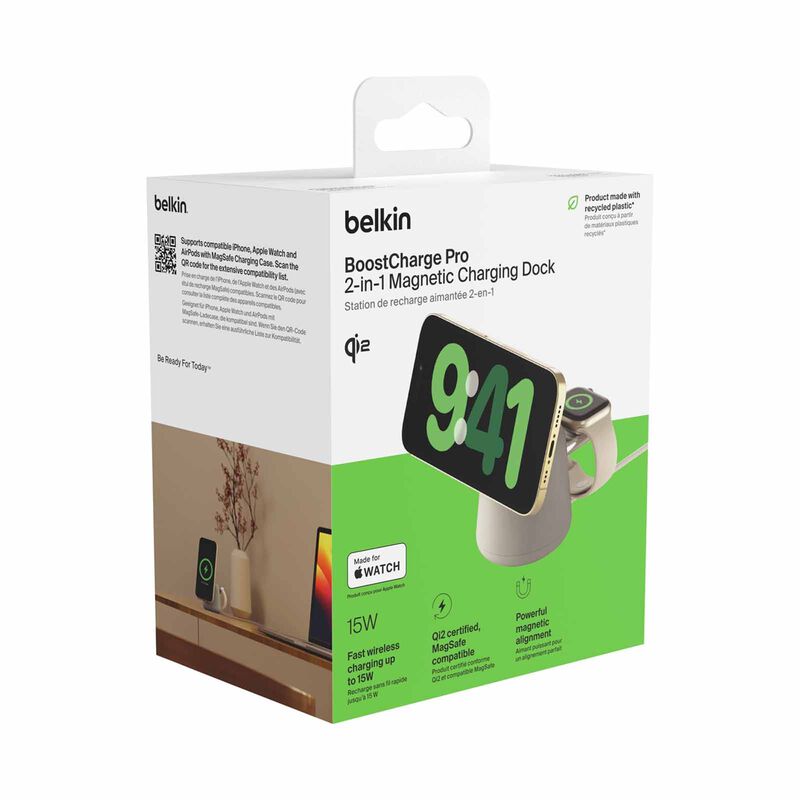 BELKIN Qi2 2/1 Wireless Charging Dock Sand Mass Non-psu WIZ027BTH37-image 2