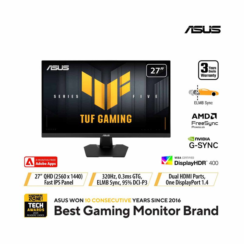 ASUS 27in Tuf Gaming Qhd 320hz Ips Gaming Monitor VG27AQM5F-image 1