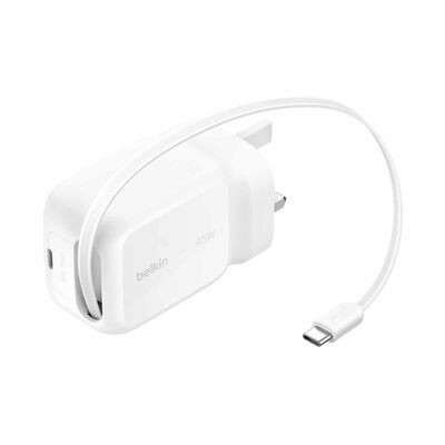 BELKIN 45w 2usb-c Wall Charger With Retractable Cable WCH023MYWH