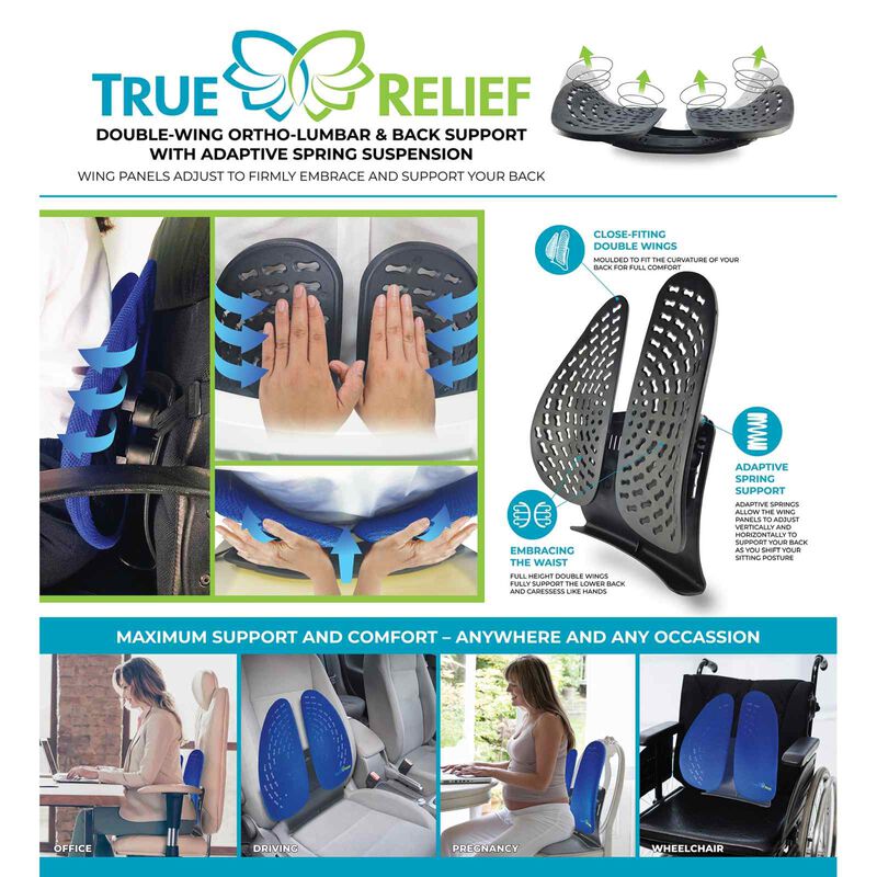 TRUE RELIE Double Wing Back & Lumbar Support (relaxing Black) TRDWBLRBLK-image 5
