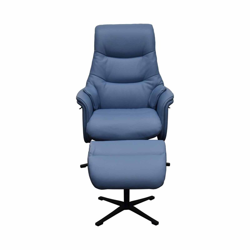 Recliner Chair W Ottoman (fl) Blue Full Leather ASTRID-image 1