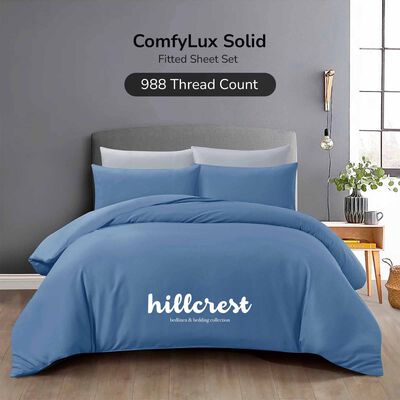 HILLCREST Hillcrest I Comfylux Solid 988tc I Coronet Blue I Super Single Fitted Sheet ( Oe ) 6837 I SS I FS I CORONET BLUE