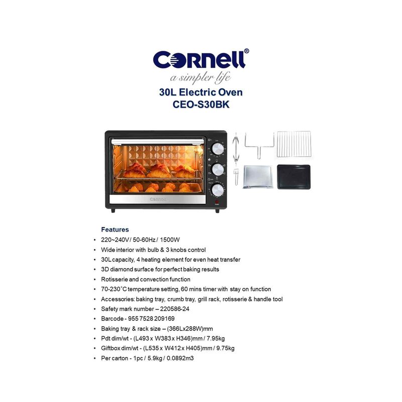 CORNELL Electric Oven (30l) CEOS30BK-image 5