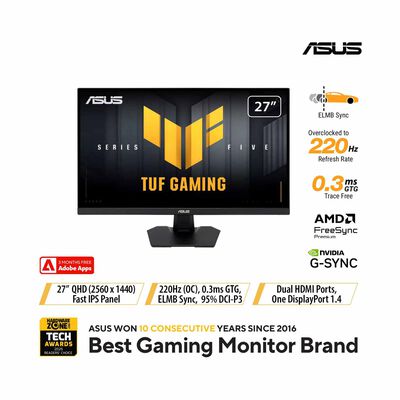 ASUS 27in Tuf Gaming Qhd 220hz Ips Gaming Monitor VG27AQ5F