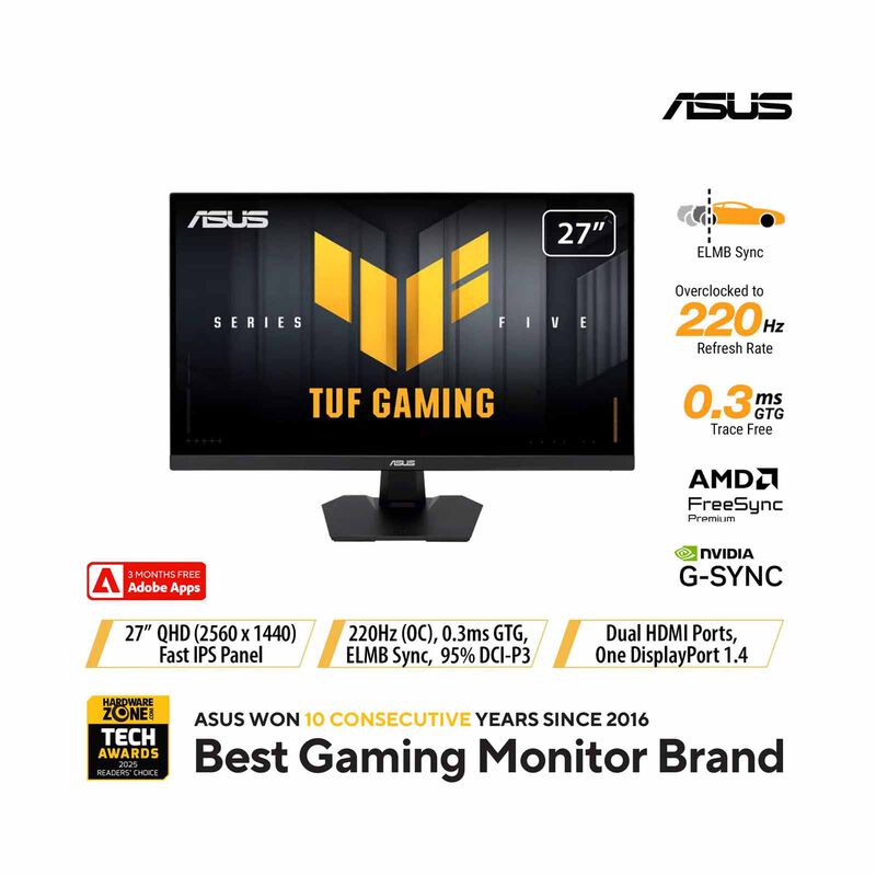 ASUS 27in Tuf Gaming Qhd 220hz Ips Gaming Monitor VG27AQ5F-image 1
