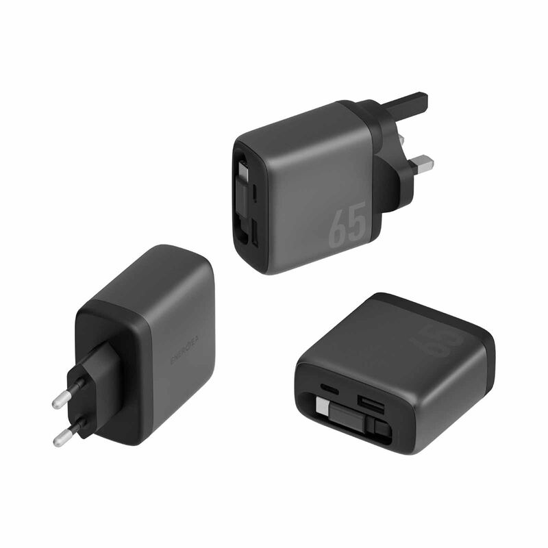 ENERGEA Ampcharge Arc 65, Pd/pps/qc3.0 Gan Wall Charger With Retractable Cable, 65w (uk) - Gunmetal CHR-AC-ARC65UK-image 2