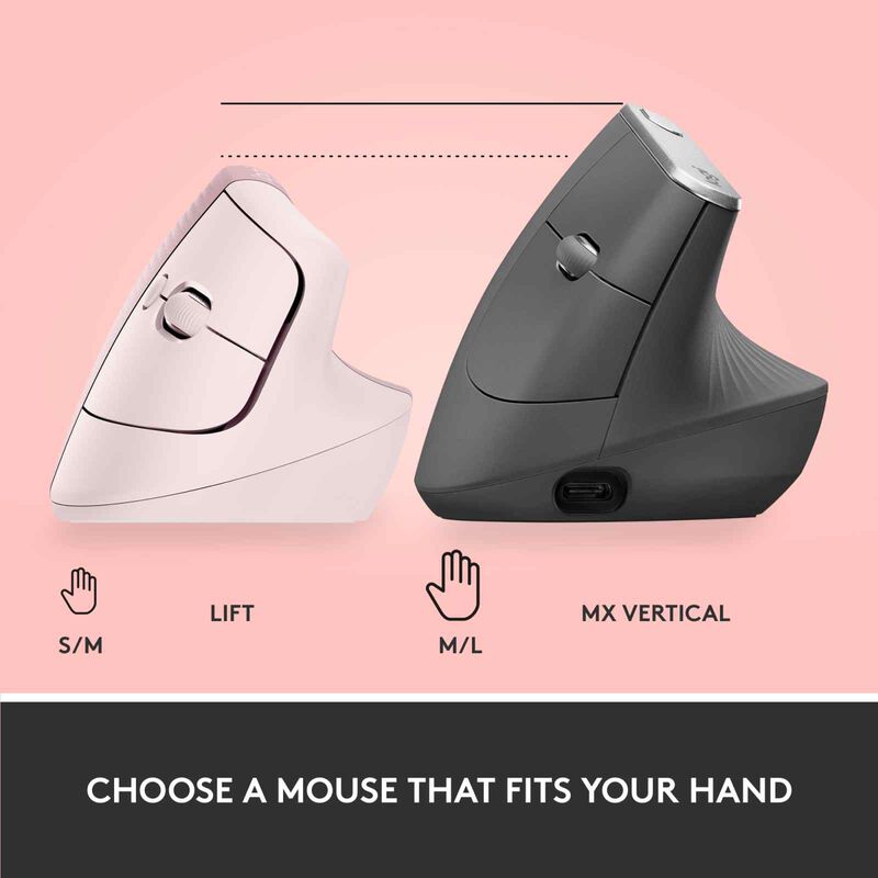 LOGITECH Logi Lift Vertical Ergonomic Mouse - Rose (1y) 910-006481-image 8