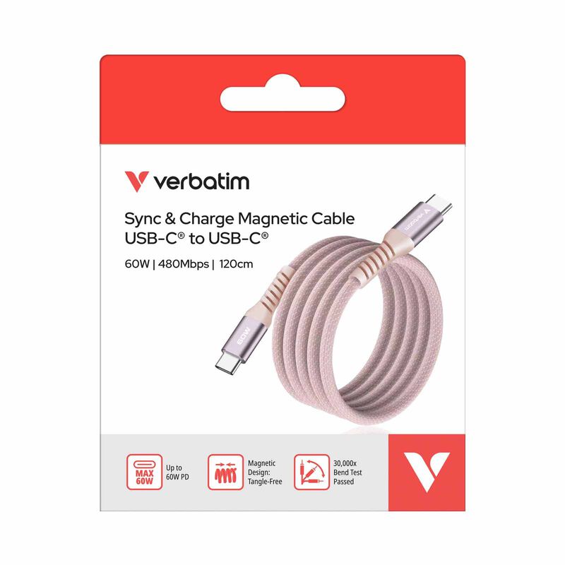 VERBATIM Sync & Charge Usb-c To Usb-c 60w Magnetic 120cm - Pink VM31853-image 4