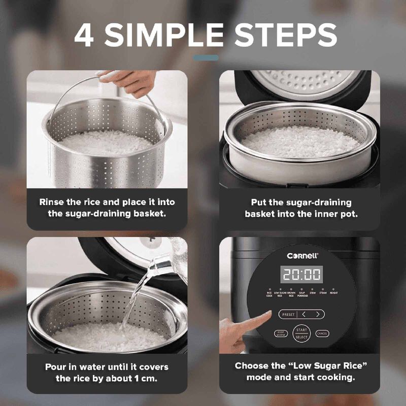 CORNELL Digital Rice Cooker With Low Sugar Basket (1.5l) CRCD156B-image 10
