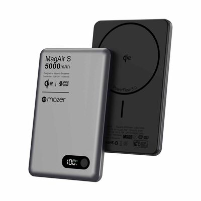 MAZER Qi2 Certified 15w 5000mah Pd20w Ultra Thin Power Bank - Grey M-MAGAIR29-GY