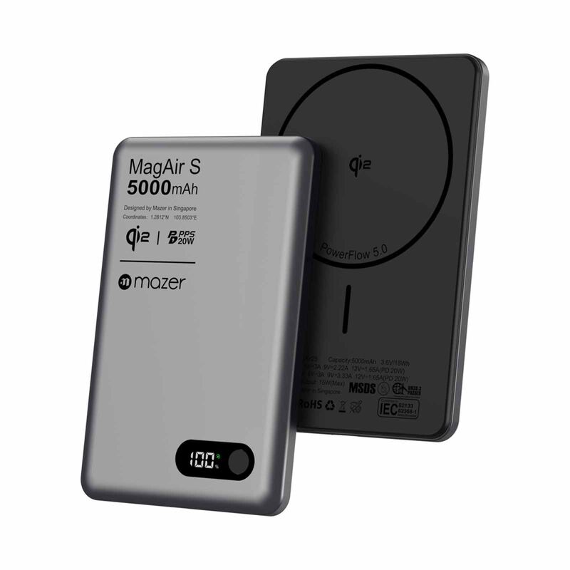 MAZER Qi2 Certified 15w 5000mah Pd20w Ultra Thin Power Bank - Grey M-MAGAIR29-GY-image 1