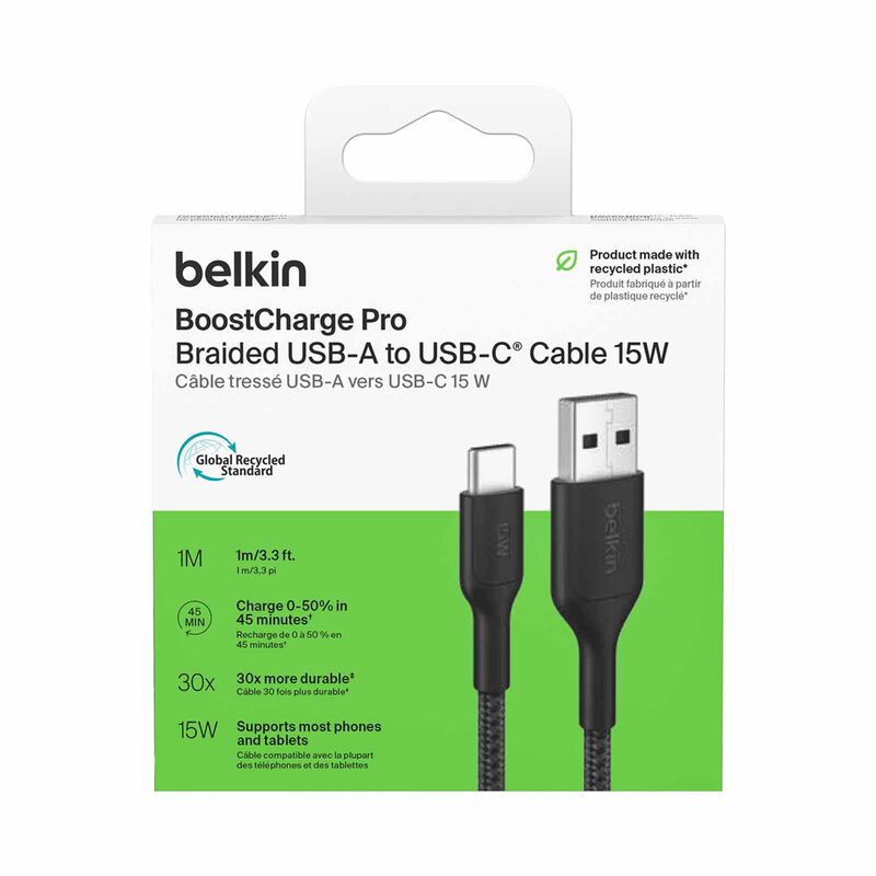 BELKIN Usb-a - Usb-c Cable 2.0, Braided Pcr, 1m, Black CAB022FQ1MBK-image 4
