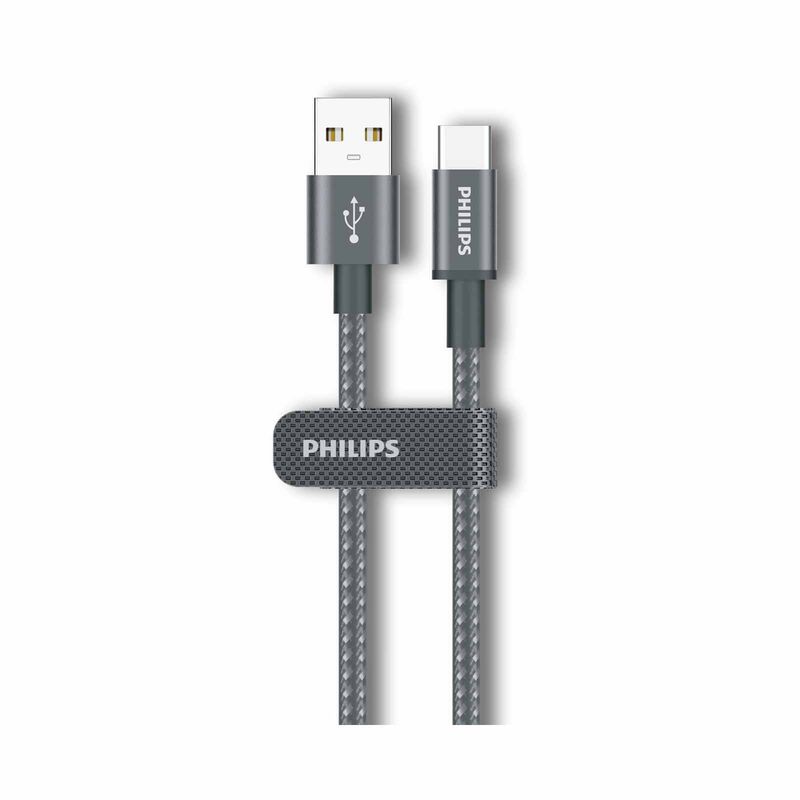 PHILIPS Sync & Charge Cable A To C - 1 Meter Max 3a Black Braided 480 Mbps DLC5030A/00-image 1