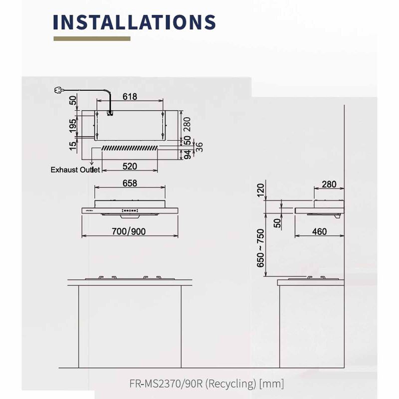 FUJIOH 70cm Slim Hood,recycling,texture Black (exclude Installation) FR-MS2370R BK-image 3