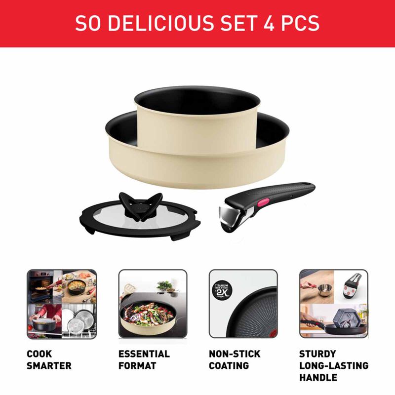 TEFAL Ingenio So Delicious 4pc Ih Cookware Set - Beige L826S4-image 2