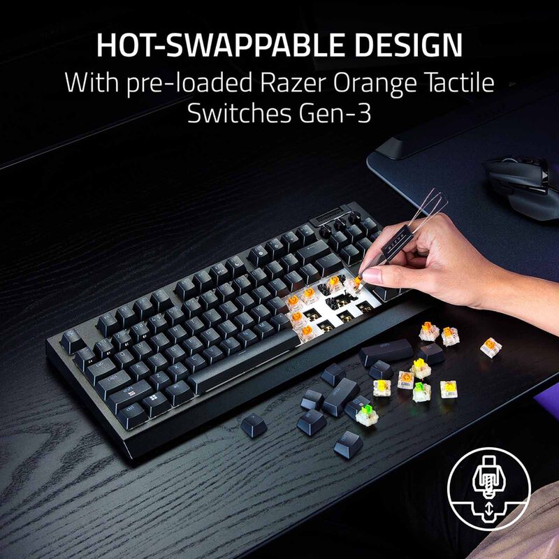 RAZER Blackwidow V4 Tenkeyless Hyperspeed - Hot-swappable Wireless Mechanical Gaming Keyboard (orange Tact RZ03-05480100-R3M1-image 5